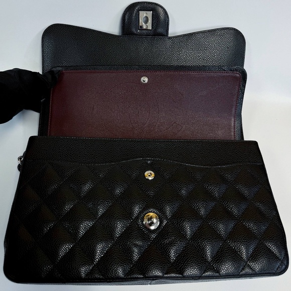 Chanel Black Quilted Caviar Jumbo Classic Double Flap Bag Silver Hardware & card - Picture 11 of 16